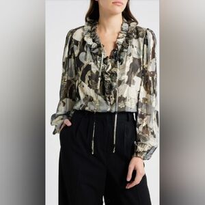 Kobi Halperin Ladies Metallic Graphite Silk Boden Blouse NWT!